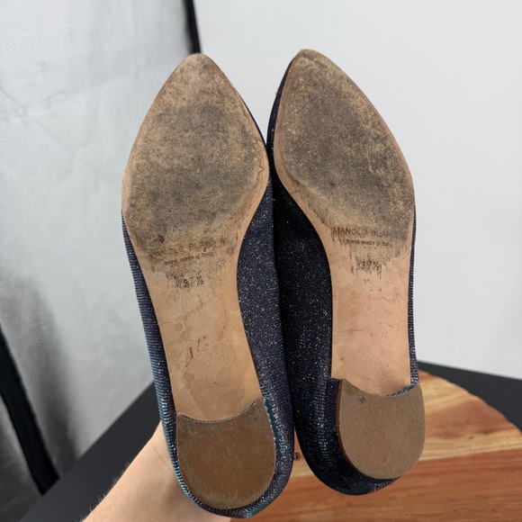 Manolo Blahnik Hangisi Flat blue glitter FMC ballerina 37.5 7.5 - Picture 6 of 13